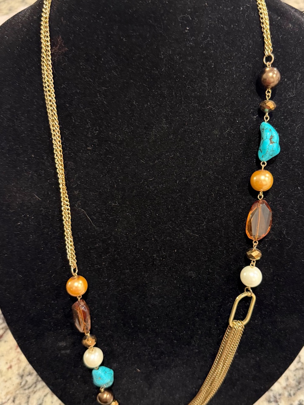 Unlisted Gold-Tone Multi-Bead Necklace with Turquoise and Amber Accents
